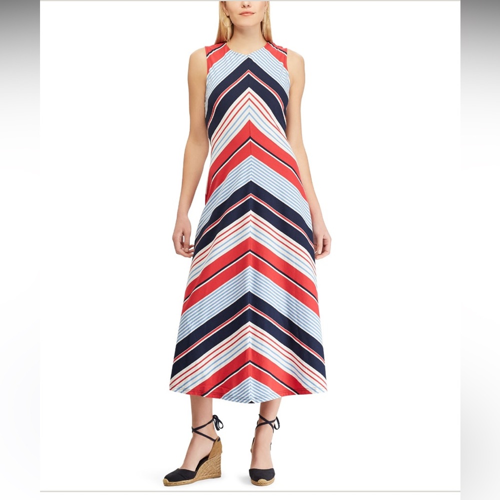 Chaps Red and Blue Striped Maxi Dress women’s XL